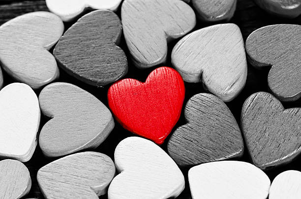 Red heart with many black and white hearts. Valentine's day stock photo