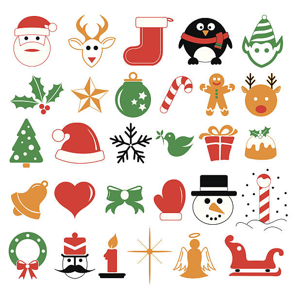크리스마스 아이콘 및 기호들 - bird christmas holly christmas stocking stock illustrations