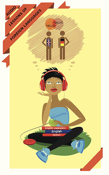 illustrazioni stock, clip art, cartoni animati e icone di tendenza di audio lezioni di lingue straniere - british culture audio