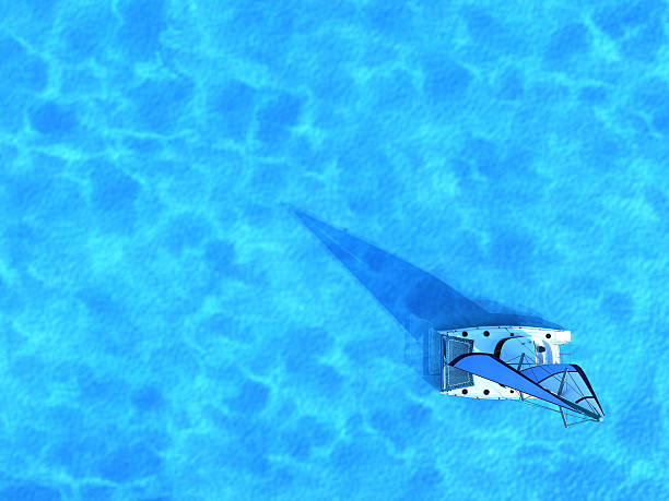 sailing ship in the middle of ocean, top view, summer background