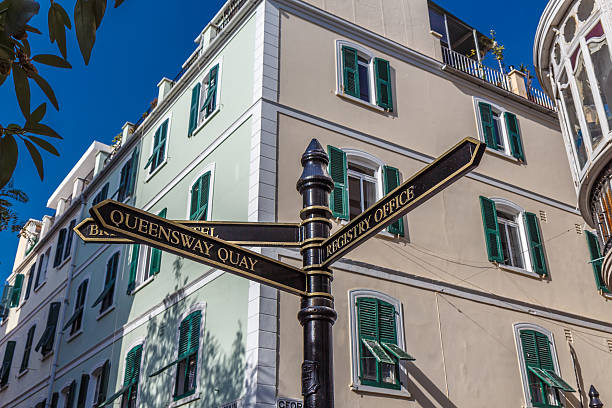 Direction sign on the street.  Gibraltar stock photo