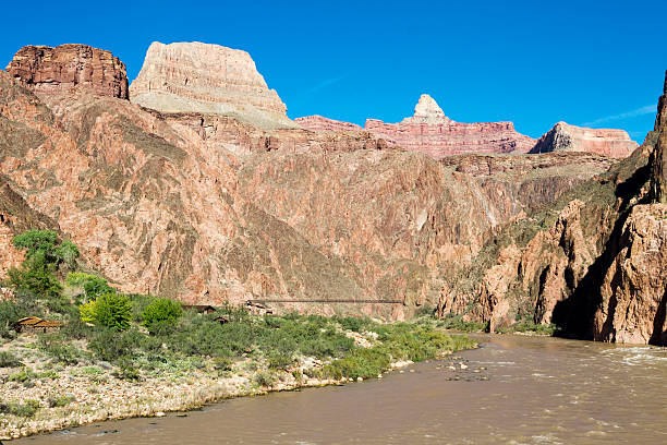 Colorado River, Black Bridge in Grand Canyon stock photo