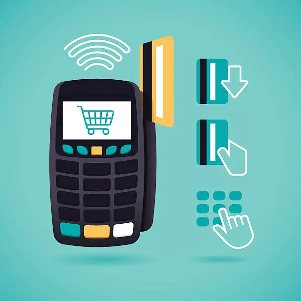 Vector illustration of Credit Card Reader and Shopping