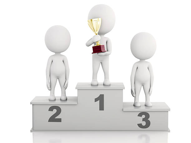 istock 3d white people Winner on sports podium  with trophy. 467714540