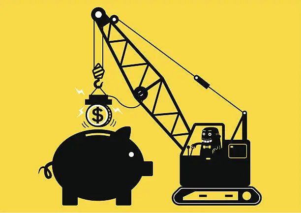 Vector illustration of Magnetic Crane for Money | Yellow Business Concept