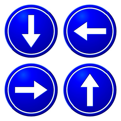 Directional Arrows Blue Signs. Danger and Caution Street Signs Collection. Road Signs