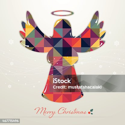 istock Retro christmas angel icon with text 467715496