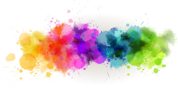 Rainbow colors on a horizontal line of watercolor splashes vector art illustration