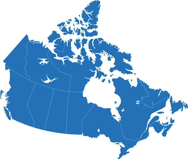 ilustraciones, imágenes clip art, dibujos animados e iconos de stock de canadá simple mapa azul sobre fondo blanco - map of canada