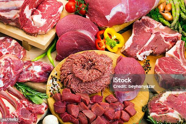 Assorted Raw Meats Stock Photo - Download Image Now - 2015, Asparagus, Beef