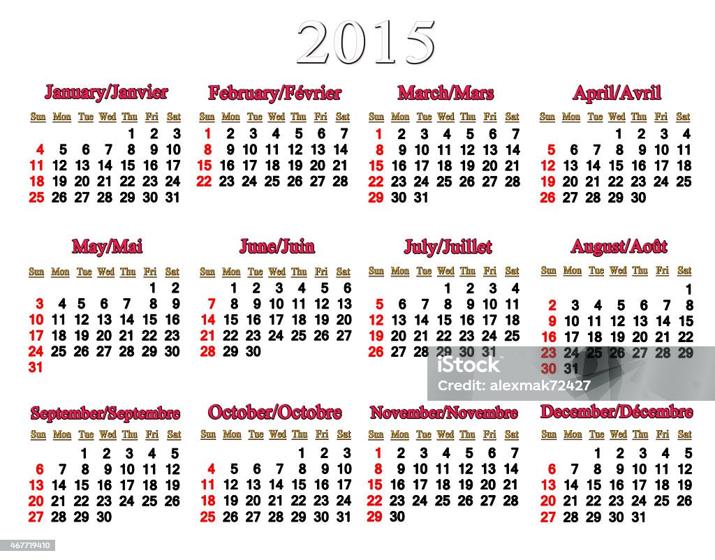 Kalender Biasa Untuk Tahun 2015 Di Atas Putih Foto Stok - Unduh Gambar  Sekarang - Agustus, April, Belang (Pola) - Istock