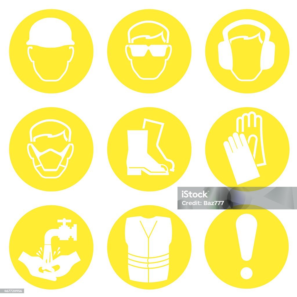 Construction Industry Icons Yellow Construction Industry Health and Safety Icons isolated on white background 2015 stock vector