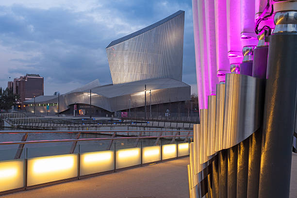 istock Salford Quays buildings illuminated on waterside 467721000