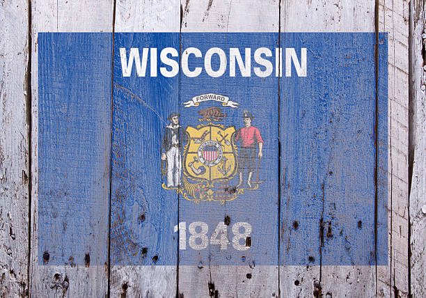 istock Flag of Wisconsin Stencilled on Rustic Worn Wood 467721006