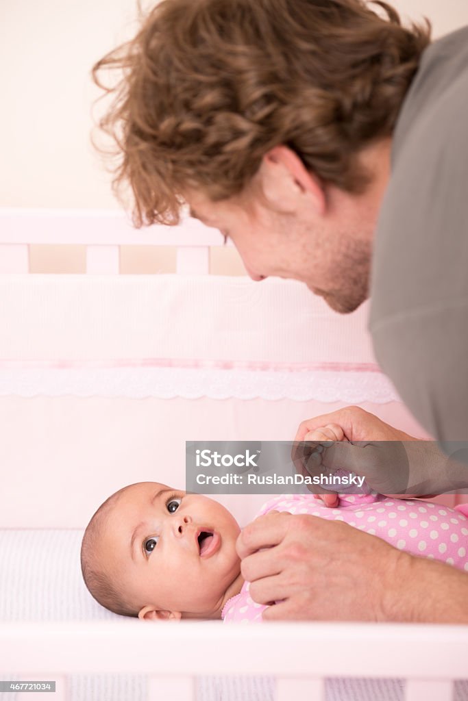 Dady and baby bonding. Father spending quality time with his 2 months old baby girl. 0-11 Months Stock Photo