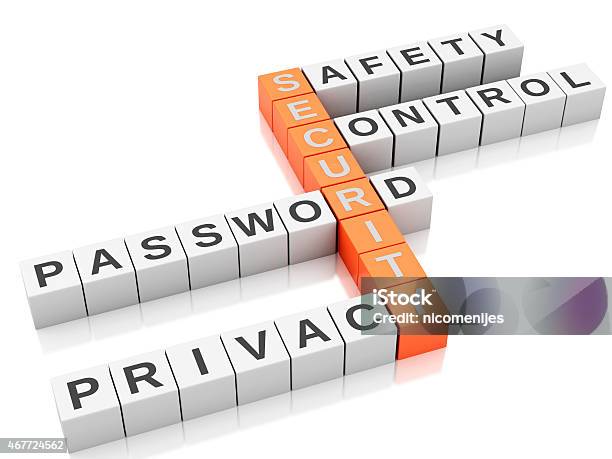 3d Security Concept Crossword With Letters Stock Photo - Download Image Now - 2015, Alphabet, Box - Container