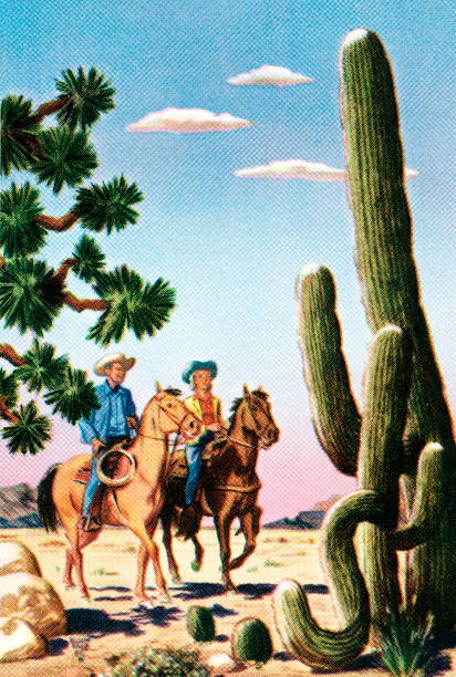Cowboys in the desert http://csaimages.com/images/istockprofile/csa_vector_dsp.jpg wild west illustrations stock illustrations
