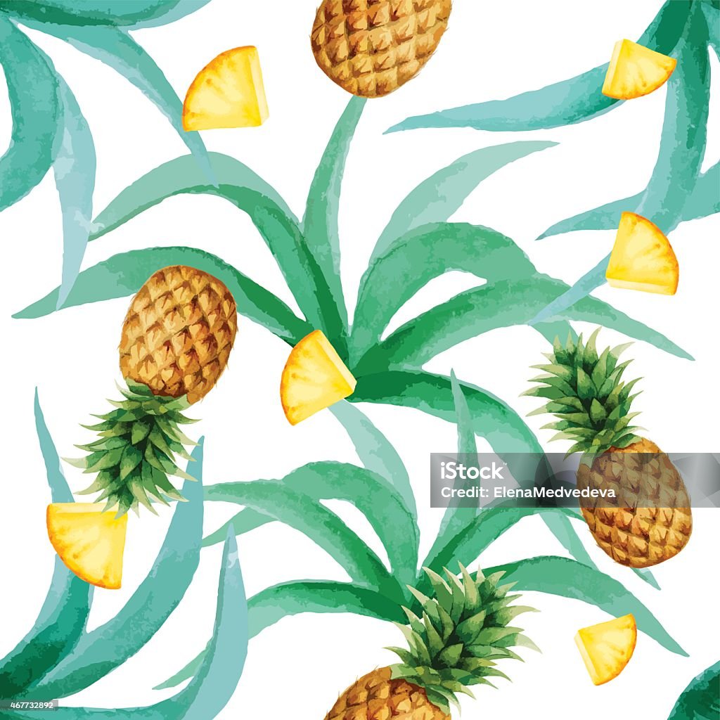 Pineapple pattern Pineapple and leaves seamless pattern, watercolor, vector illustration. Pineapple stock vector