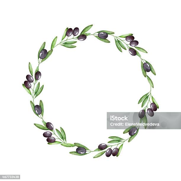 Watercolor Olive Branch Wreath Stock Illustration - Download Image Now - Laurel Wreath, 2015, Anniversary