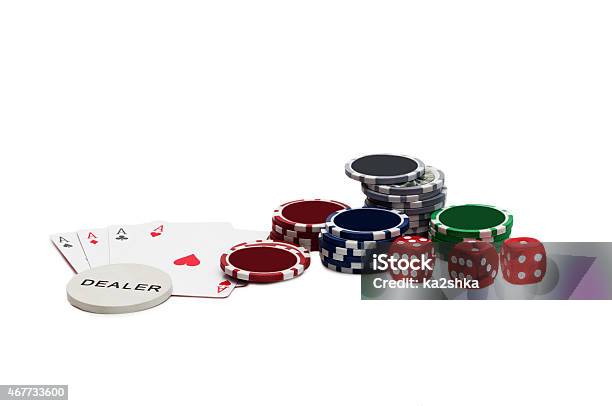 Playing Cards And Gambling Chips Stock Photo - Download Image Now - 2015, Ace, Arts Culture and Entertainment