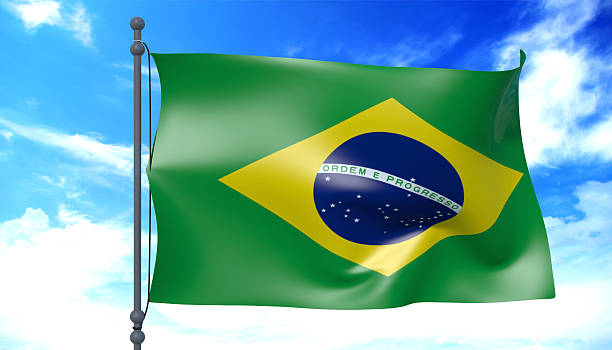 istock Flag in the wind Brazil 467733614