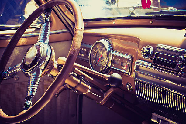 A classic American 60's inside of a car old fashioned image of a classic American car interior collectors car photos stock pictures, royalty-free photos & images