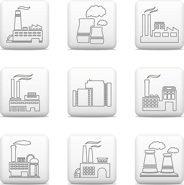 Factory icons, web buttons set Factory icons, web buttons set on white background. Vector EPS10 file. natural gas pipeline clip art stock illustrations