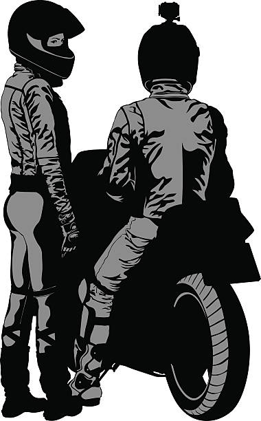 モータのカップル - motorcycle motocross biker moped点のイラスト素材／クリップアート素材／マンガ素材／アイコン素材