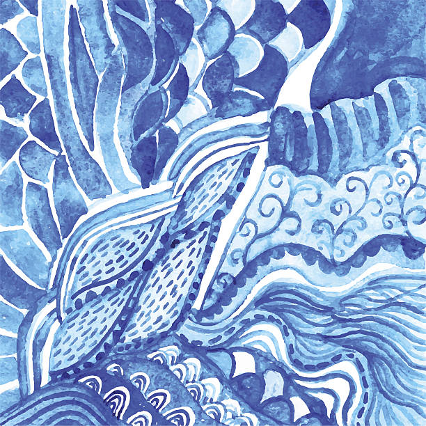 istock Watercolor blue absttact ornament. Doily  gzhel patter 467743739