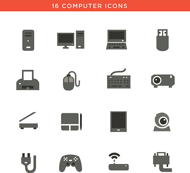 ilustraciones, imágenes clip art, dibujos animados e iconos de stock de gray ordenadores iconos de dispositivo - image date audio