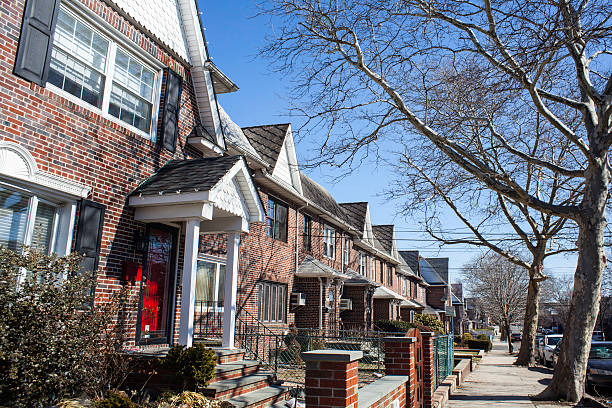 istock Row Home with bright red door 467746008