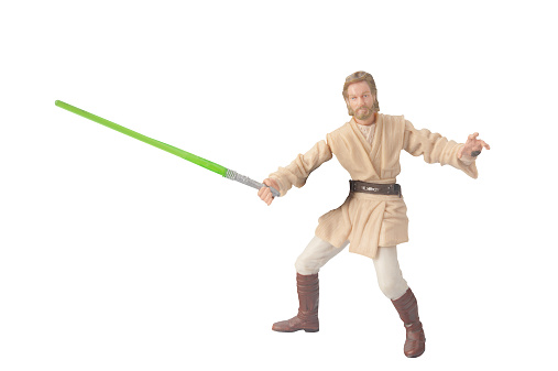 Adelaide, Australia - March 20, 2015: A Studio shot of a Obi Wan Kenobi Action figure from the Star Wars Movie Series. Star Wars is one of the most popular movie series of all time.