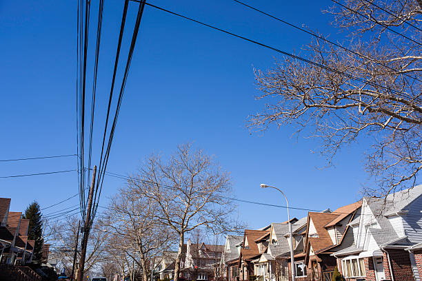 istock View down a street with Row Homes on both sides 467746352