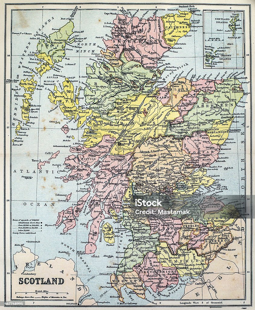 Antiguo Mapa de Escocia - Foto de stock de Escocia libre de derechos