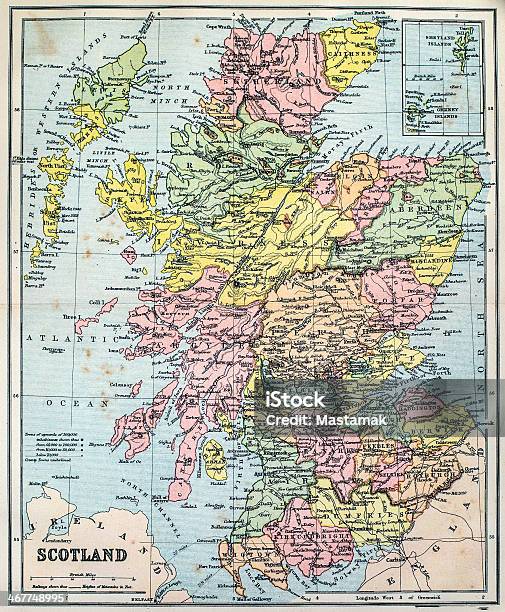 Antica Mappa Della Scozia - Fotografie stock e altre immagini di Carta geografica - Carta geografica, Scozia, Vecchio