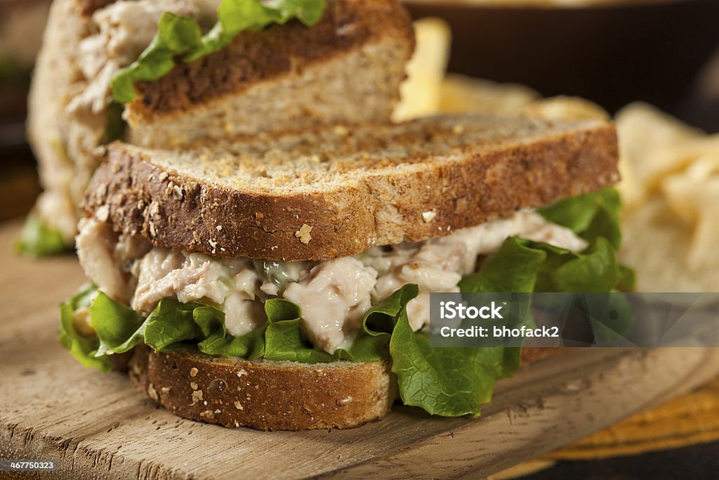 Healthy Tuna Sandwich with Lettuce Healthy Tuna Sandwich with Lettuce and a Side of Chips Tuna Salad Sandwich Stock Photo
