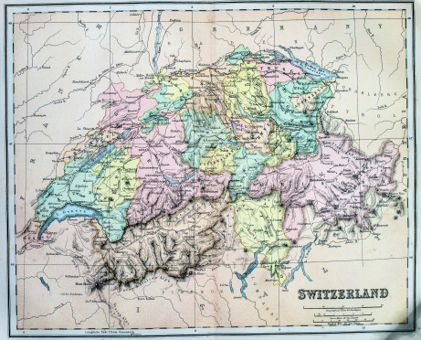 Victorian era map of Switzland originally published in 1881
