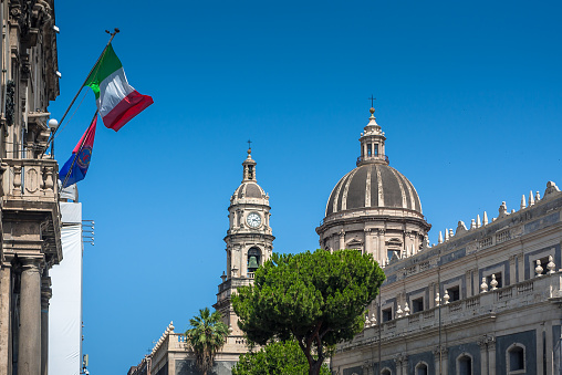 Piazza del Duomo with the Elephant Statue and the Cathedral of Santa Agatha in Catania in Sicily, Italy