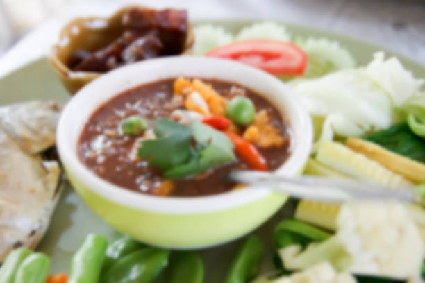 istock blurry defocused image of shrimp paste  with fried Mackerel for 467754954