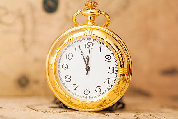 istock Vintage watch on antique map 467755372