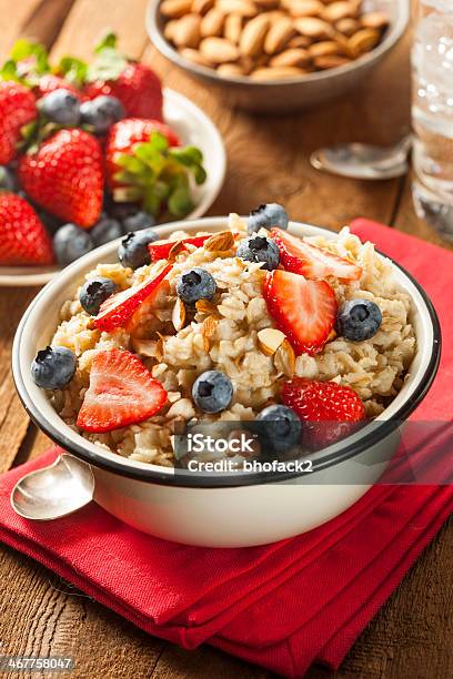 Healthy Homemade Oatmeal With Berries Stock Photo - Download Image Now - Almond, Berry, Berry Fruit