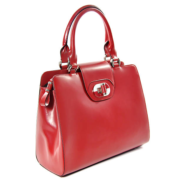 istock Red female glossy leather bag isolated on white background 467759404