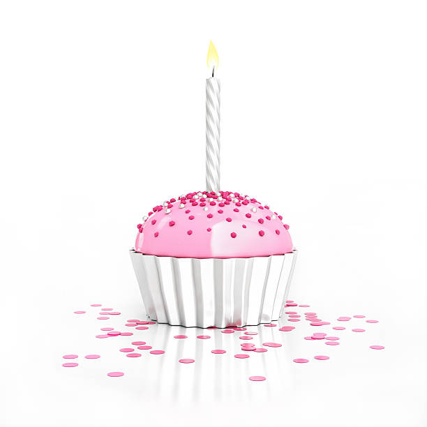 istock silver birthday chocolate cupcake with candle and confetti isolated 467759598