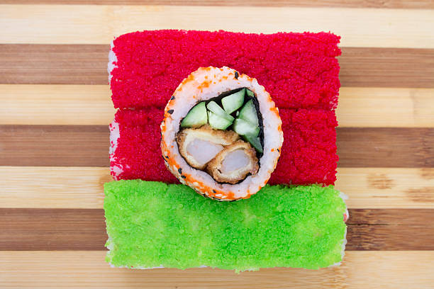 red green rolls on a cutting board