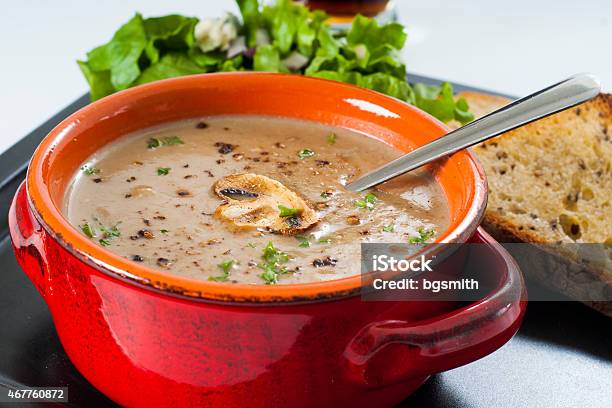 Cream Of Mushroom Soup Stock Photo - Download Image Now - 2015, Appetizer, Bread