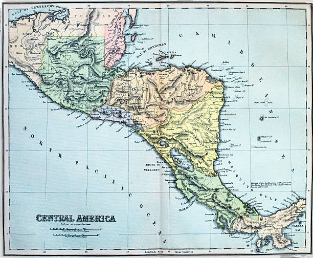 antique carte de l'amérique centrale - cartography map el salvador photography photos et images de collection