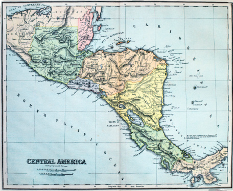Victorian era map of Central America originally published in 1880
