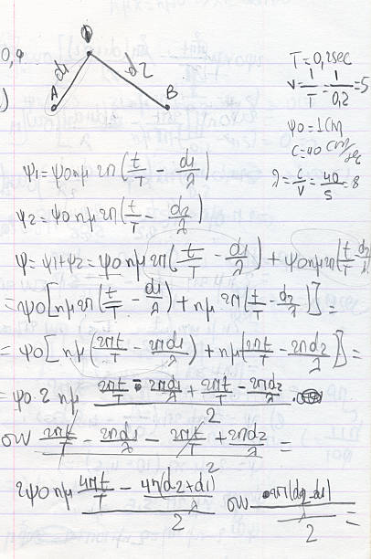 handwritten physics homework Physics homework with diagram handwritten in pencil on notepaper. Education and science background. homework paper stock pictures, royalty-free photos & images