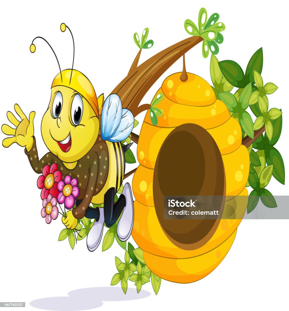 bee with flowers near the beehive bee with flowers near the beehive on a white background Animal stock vector