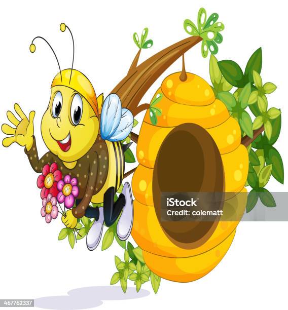 Bee With Flowers Near The Beehive Stock Illustration - Download Image Now - Animal, Animal Body Part, Animal Wing